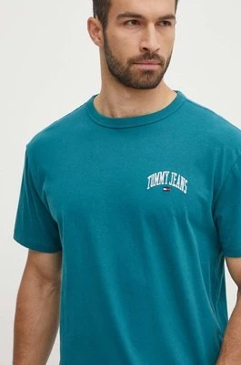 Tommy Jeans t-shirt bawełniany męski kolor zielony z aplikacją DM0DM18665
