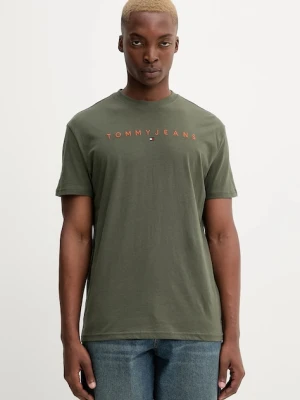 Tommy Jeans t-shirt bawełniany męski kolor zielony z aplikacją DM0DM20744