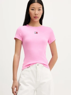 Tommy Jeans T-shirt damski bawełniany z elastanem różowy