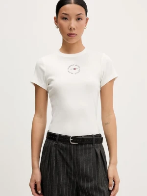 Tommy Jeans T-shirt damski bawełniany z elastanem beżowy