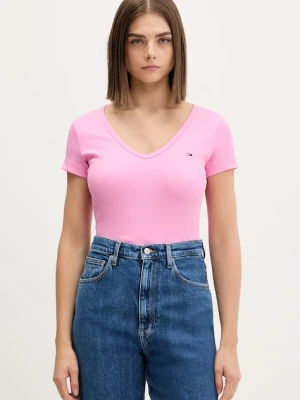 Tommy Jeans T-shirt damski bawełniany z elastanem różowy