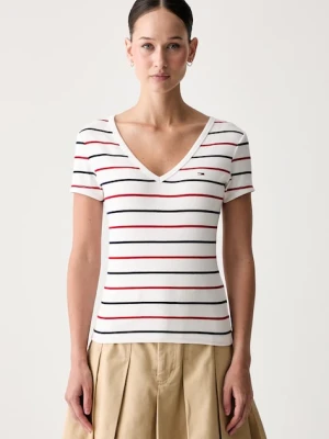 Tommy Jeans T-shirt damski bawełniany z elastanem biały