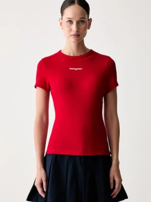 Tommy Jeans T-shirt damski bawełniany z elastanem czerwony