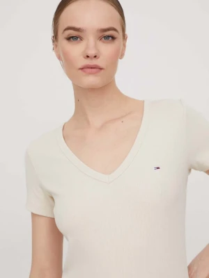 Tommy Jeans T-shirt damski bawełniany z elastanem beżowy