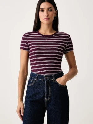 Tommy Jeans T-shirt damski bawełniany z elastanem bordowy