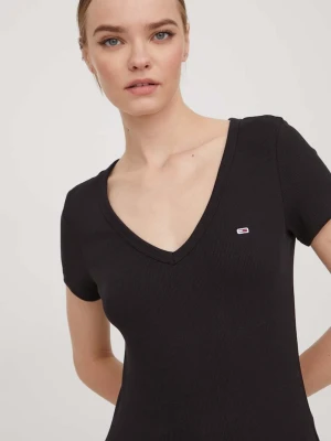 Tommy Jeans T-shirt damski bawełniany z elastanem czarny