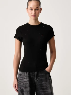 Tommy Jeans T-shirt damski bawełniany z elastanem czarny