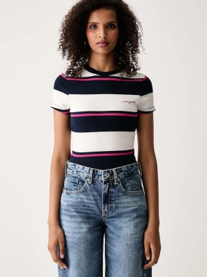 Tommy Jeans T-shirt damski bawełniany z elastanem granatowy