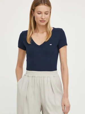 Tommy Jeans T-shirt damski bawełniany z elastanem granatowy