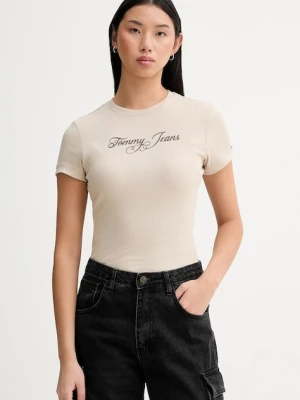 Tommy Jeans t-shirt damski kolor beżowy DW0DW21838