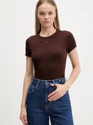 Tommy Jeans t-shirt damski kolor brązowy DW0DW17383
