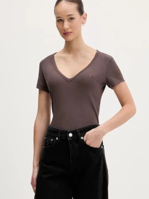 Tommy Jeans t-shirt damski kolor brązowy DW0DW17385