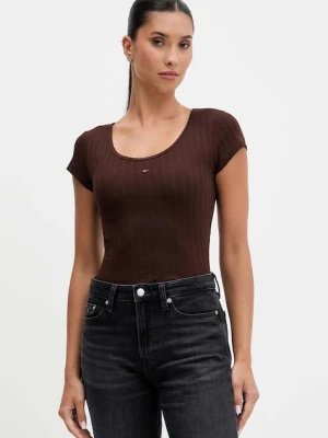 Tommy Jeans t-shirt damski kolor brązowy DW0DW21570