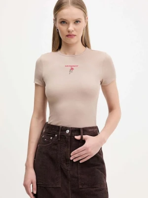Tommy Jeans t-shirt damski kolor brązowy DW0DW21787