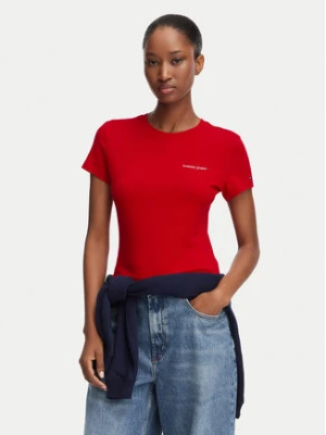 Tommy Jeans T-Shirt Ess Logo DW0DW23479 Czerwony ciemny Slim Fit