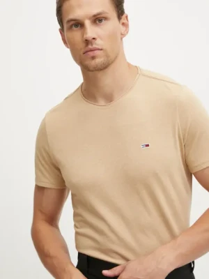 Tommy Jeans t-shirt męski kolor brązowy gładki DM0DM09586