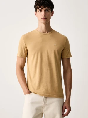 Tommy Jeans T-shirt męski z bawełną beżowy