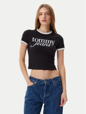 Tommy Jeans T-Shirt Script Ringer DW0DW20631 Czarny Slim Fit