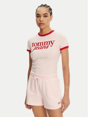 Tommy Jeans T-Shirt Script Ringer DW0DW20631 Różowy Slim Fit