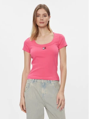 Tommy Jeans T-Shirt Tjw Slim Badge Rib Tee Ss DW0DW17396 Różowy Slim Fit