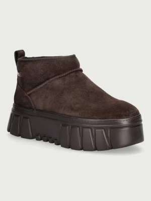 Tommy Jeans TJW SUEDE PLATFORM BOOTS WL śniegowce damskie skórzane brązowy
