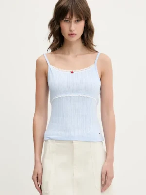 Tommy Jeans top bawełniany kolor niebieski DW0DW20620