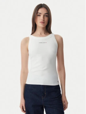 Tommy Jeans Top Ess Logo DW0DW22806 Kremowy Slim Fit