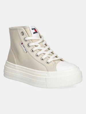 Tommy Jeans trampki TJW FOXING FLATFORM SNEAKER HIGH damskie kolor beżowy EN0EN02704