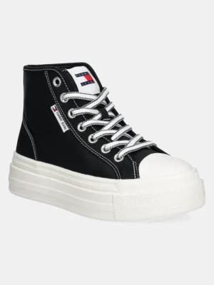 Tommy Jeans trampki TJW FOXING FLATFORM SNEAKER HIGH damskie kolor czarny EN0EN02704