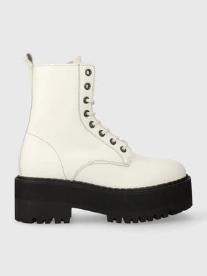 Tommy Jeans workery skórzane TJW BOOT ZIP UP damskie kolor biały na płaskim obcasie EN0EN02305