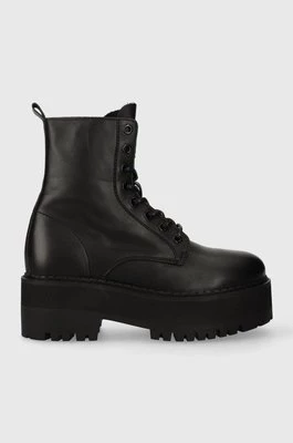 Tommy Jeans workery skórzane TJW BOOT ZIP UP damskie kolor czarny na płaskim obcasie EN0EN02305