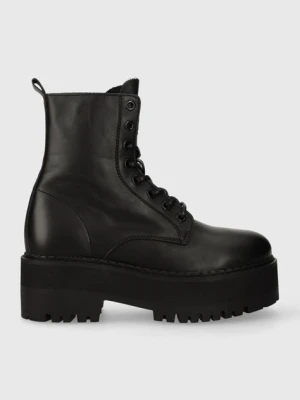 Tommy Jeans workery skórzane TJW BOOT ZIP UP damskie kolor czarny na płaskim obcasie EN0EN02305