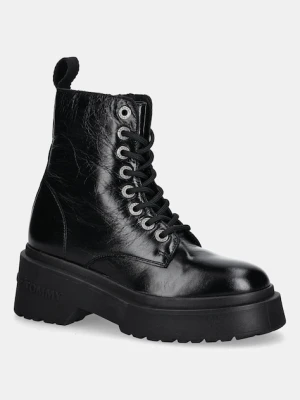 Tommy Jeans workery skórzane TJW CHUNKY SHINY LEATHER BOOT damskie kolor czarny na platformie EN0EN02848
