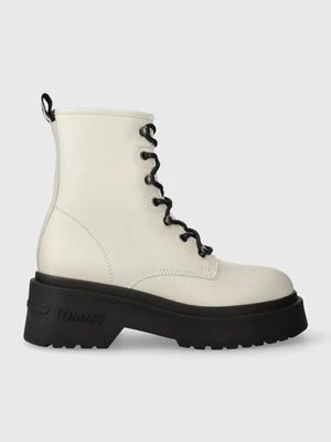 Tommy Jeans workery skórzane TJW LACE UP BOOT CHUNKY damskie kolor beżowy na platformie EN0EN02404