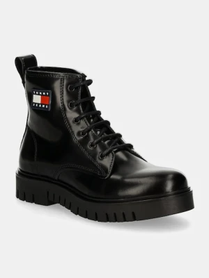 Tommy Jeans workery skórzane TJW LACE UP BOOT damskie kolor czarny na platformie EN0EN02624