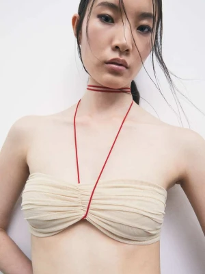 Top bandeau „My SKIN Tailoring” z drapowanego tiulu Patrizia Pepe beżowy