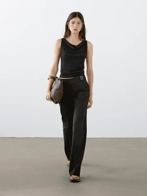 Top Bez Rękawów Z Drapowanym Dekoltem - Czarny - - Massimo Dutti - Kobieta