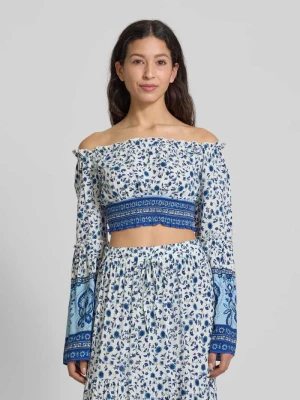 Top bluzkowy krótki z wiskozy z odkrytymi ramionami Apricot