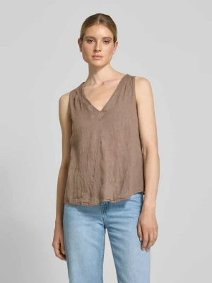 Top bluzkowy lniany o kroju regular fit z dekoltem w serek model ‘Lu44cia’ ZABAIONE