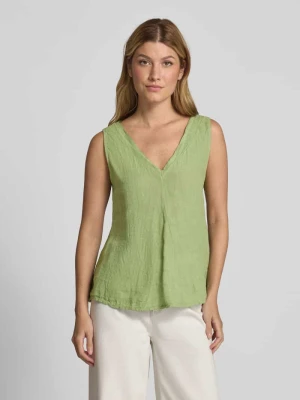 Top bluzkowy lniany o kroju regular fit z dekoltem w serek model ‘Lu44cia’ ZABAIONE