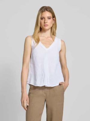 Top bluzkowy lniany o kroju regular fit z dekoltem w serek model ‘Lu44cia’ ZABAIONE
