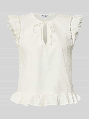Top bluzkowy o kroju regular fit z czystej bawełny model 'GOLDIE' Pieces Biały