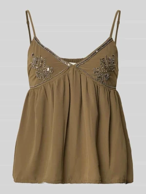 Top bluzkowy o kroju regular fit z haftem z pereł model 'JAVUN' Only Oliwkowy