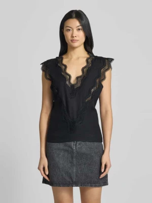 Top bluzkowy o kroju regular fit z koronką szydełkową model ‘NATULI-TOP’ Copenhagen Muse