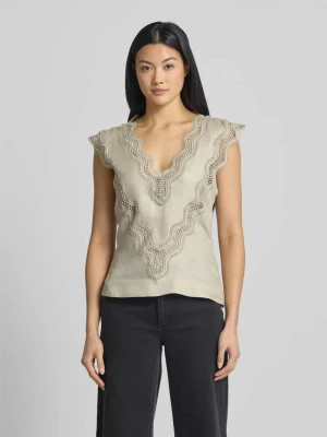 Top bluzkowy o kroju regular fit z koronką szydełkową model ‘NATULI-TOP’ Copenhagen Muse