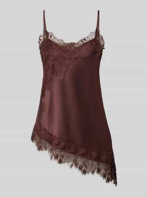 top bluzkowy o kroju regular fit z obszyciem koronką model 'INDONA' Only Czekoladowy