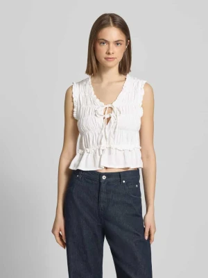 Top bluzkowy w kroju regular fit z mieszanki wiskozy i lnu model 'GOA' Only Biały