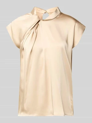 Top bluzkowy z satyny z detalem w postaci węzła model 'Fleur Drapy' NEO NOIR Piaskowy