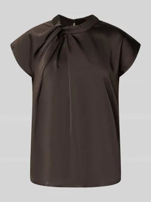 Top bluzkowy z satyny z detalem w postaci węzła model 'Fleur Drapy' NEO NOIR Średniobrązowy