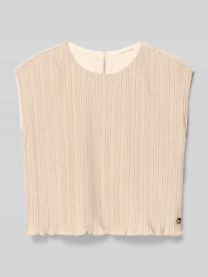 Top błyszczący z falistym wykończeniem i aplikacją z logo Guess